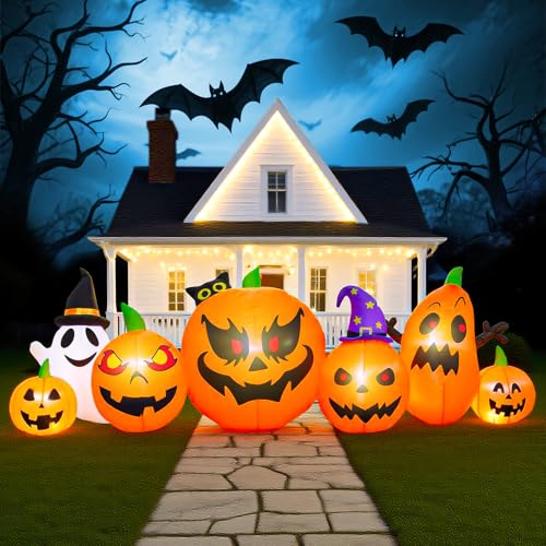 9FT Halloween Inflatable Pumpkin Ghost Decoration Outdoor Yard Halloween Decor - Variation of Pumpkin Inflatable