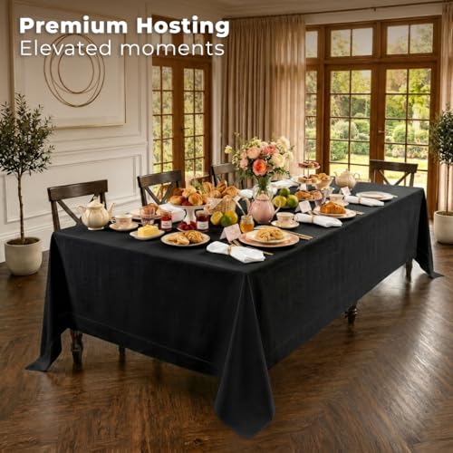 Rectangle Linen Tablecloth 60 x 132 Inches Black - Premium European Flax