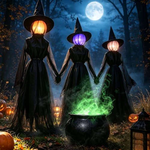 6FT Light-Up Halloween Witch Decorations Outdoor Set of 3 - Spooky Yard Decor