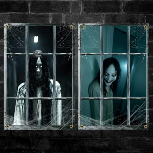 Halloween Ghost Window Cover - Female Ghost, 2 Pieces, Reusable Scary Decoration - Variation of THIS Listing