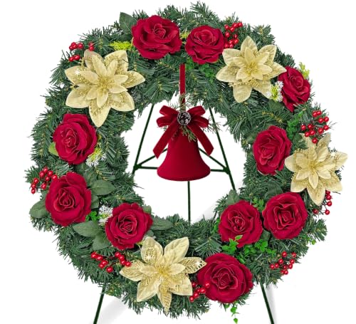 24 Inch Cemetery Wreath with Easel Stand for Graveside Sympathy Tribute Christmas
