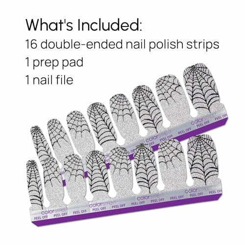 Color Street Widow's Glow Nail Polish Strips - 16 Double-Ended Glitter & Web Design