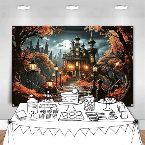 Halloween Castle Backdrop 8x6ft Haunted House Photo Booth Banner - Castle / 8x6ft