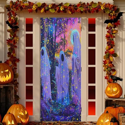 Halloween Ghost Forest Door Cover - Party Decoration, 79x35 Inch, Variation 8