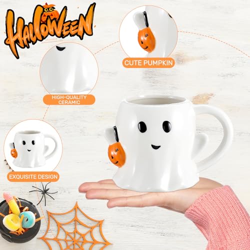 Halloween Ghost Coffee Mug Set - 12 oz Ceramic Boo Cups with Handle