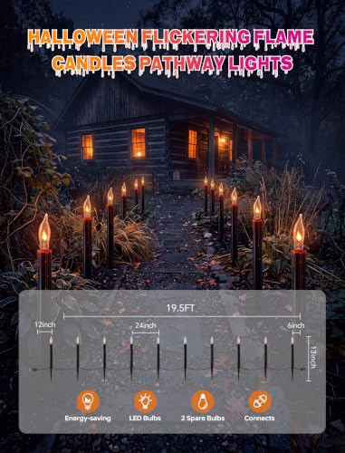 C18 Black Candle Lights - 19.5Ft Halloween Pathway String Lights with Flickering Flame