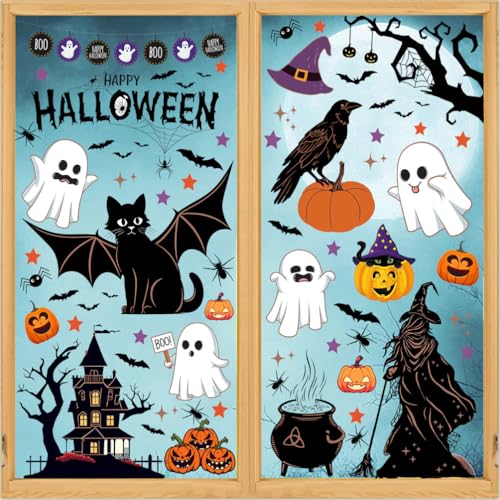 Halloween Window Stickers Set - Double-Sided PVC Decorations for Holiday Party
