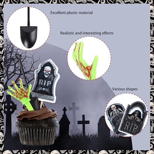 Halloween Skeleton Zombie Hand Cupcake Toppers & Shovel Spoons - Design 13