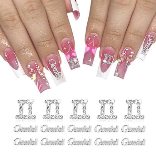 Silver Gemini Zodiac Nail Charms - 15pcs 3D Nail Art Decorations for DIY Manicure