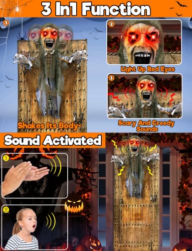 76-Inch Halloween Animatronic Zombie Ghost Decoration with Red Eyes, Sound Activated Outdoor Decor