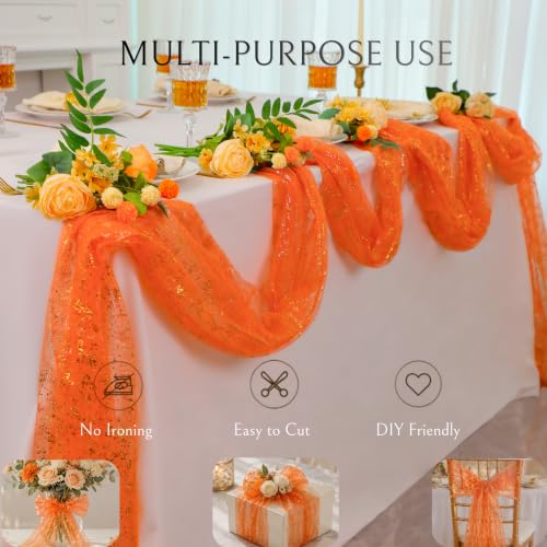 Orange Gold Table Runner 10ft Metallic Foil Sheer Gauze Decor - Variation of THIS listing