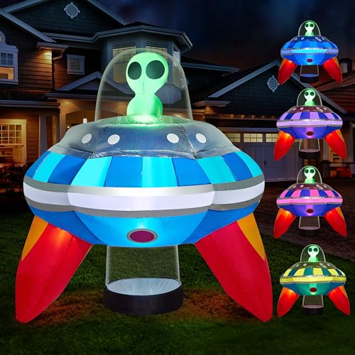 5 FT Inflatable UFO Alien Halloween Yard Decoration with Colorful LEDs