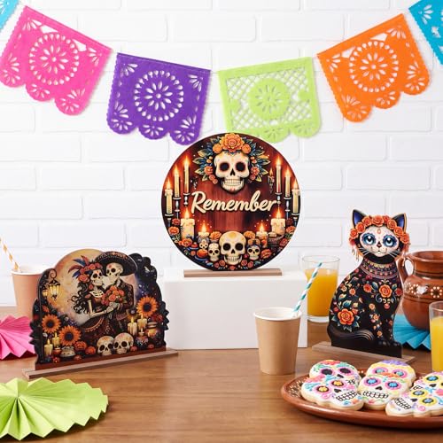 Day of the Dead Table Centerpieces Set - Sugar Skull & Colorful Flower Decor