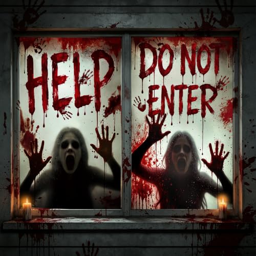Red Bloody Halloween Window Cover - Creepy Haunted House Decor, 47.2 x 31.5 Inch, 2 Pack
