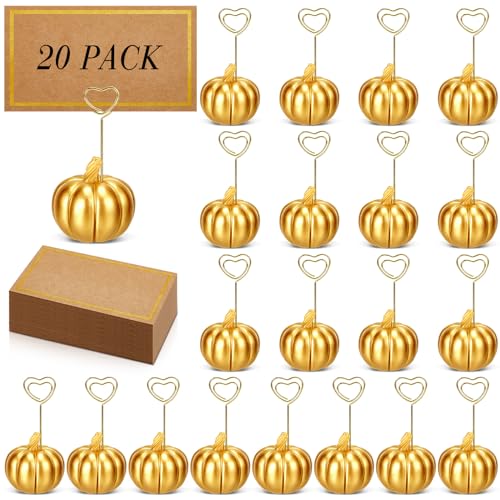Gold 40 Pcs Thanksgiving Pumpkin Place Card Holders with Fall Cards - Rustic Table Decor