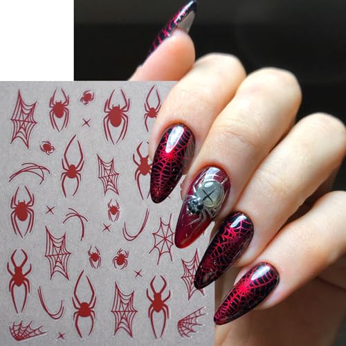 Halloween Spider Nail Stickers Set - Self-Adhesive Web & Spider Design for DIY Nails - 8 Sheets