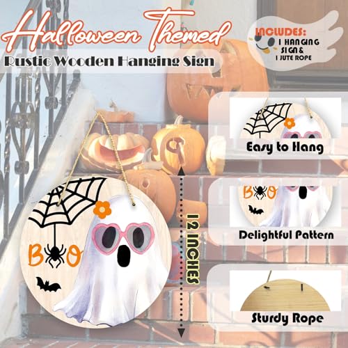 Halloween Door Decorations - Cute Ghost Rustic Sign for Seasonal Cheer