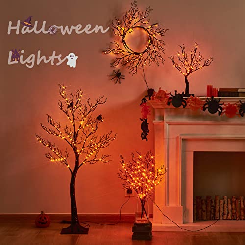 Lighted Halloween Tree Branches with Timer - 21 Inch Black Twig with Orange Fairy Lights
