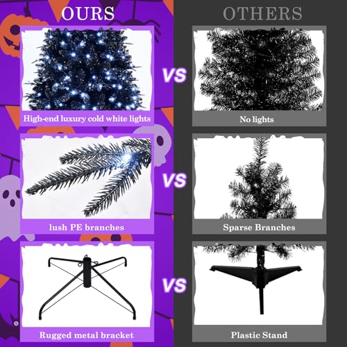 Black Pre-lit 4FT Artificial Christmas Tree with 150 Lights & Hinged Branches