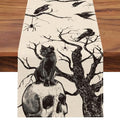Halloween Gothic Skull Black Cat Crows Table Runner 13x36 Inch - Spooky Seasonal Decor