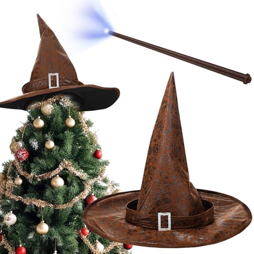 Magical Wizard Hat Christmas Tree Topper & Light Up Wand Set
