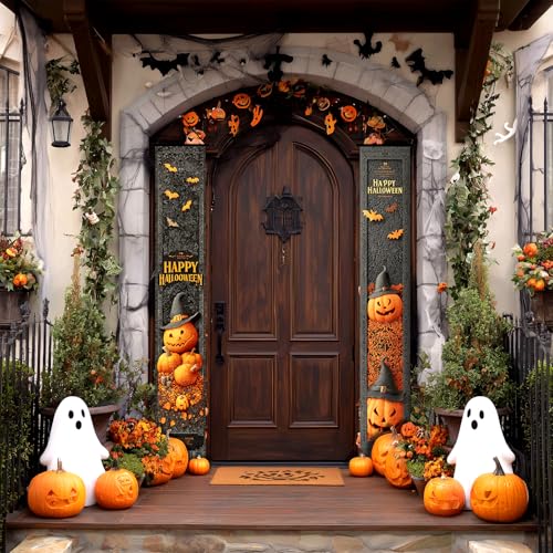 Halloween Decor Banner - Happy Halloween Porch Signs for Indoor & Outdoor Use - 5 Variations