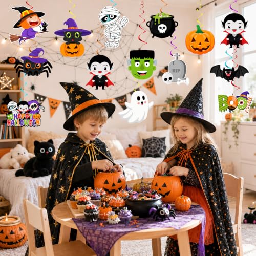 Halloween Hanging Decorations 26 Pack - Ghost, Pumpkin, Bat, Wreath & Spooky Swirls