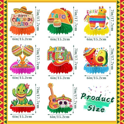 Cinco De Mayo Honeycomb Centerpieces Set of 8 Fiesta Table Decor - Bright & Reusable