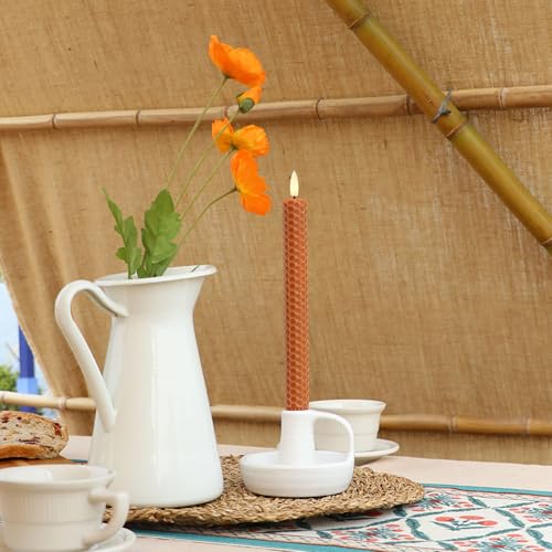 Brown Honeycomb Flameless Taper Candles with Timer & Remote - Set of 4