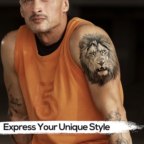 Black Lion Head Temporary Tattoos - 6 Sheets Realistic Cosplay & Party Stickers