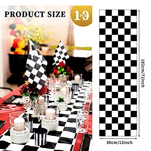 10 Pack Black and White Checkered Table Runners 12 x 72 Inches - Party & Dining Decor