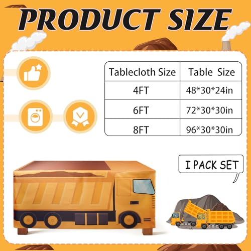 Construction Vehicle Tablecloth - Yellow, 48 x 24 Inches, Kids' Birthday Party Decor
