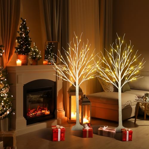 Warm White Lighted Birch Tree - 4FT LED Twinkling Tree with Timer & Waterproof