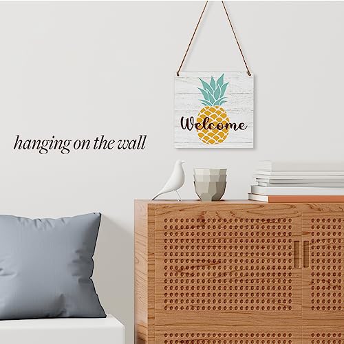 Welcome Pineapple Wooden Sign - Summer Farmhouse Wall Decor, 7.1x7.1 Inches, Rustic Porch Entryway Decor - Variation of WelcomePineapple