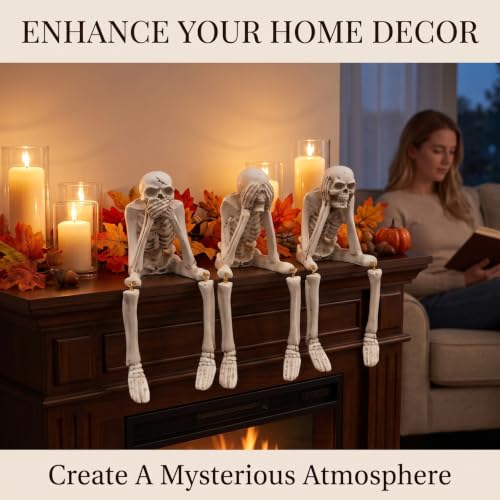 3-Pack Skeleton Figurines for Halloween Indoor & Outdoor Decor