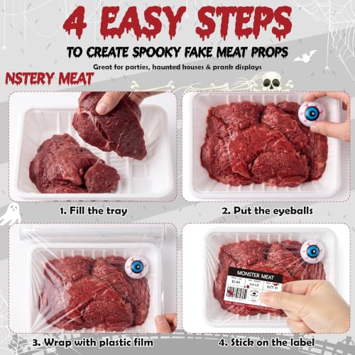Halloween Spooky Meat Tray Labels Set with Plastic Eyeballs & Cling Film