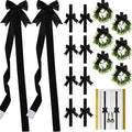 Black Christmas Door Wreaths & Bow Set - Holiday Decoration for Cabinets & Windows