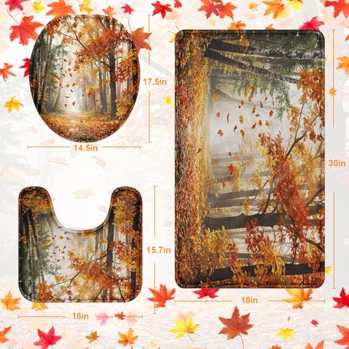 Autumn Halloween Bathroom Rug Set of 3 - Maple Leaf Harvest, Non-Slip Microfiber Bath Mats