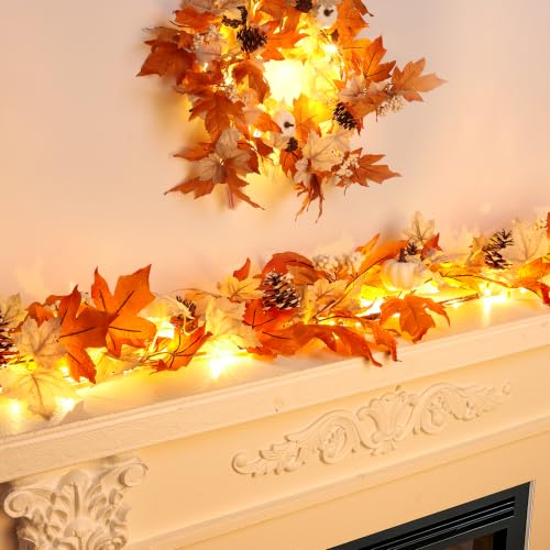 Fall Decor 6FT Lighted Autumn Garland with Timer & Pumpkins - Set A