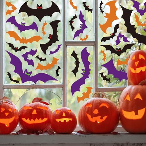 Halloween Window Clings 112 Pcs Double Sided Bat Stickers for Home Office Classroom Decor