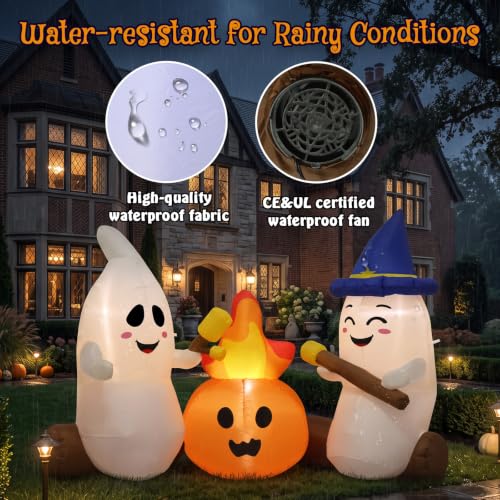 6ft Halloween Inflatable Ghost with Marshmallow Roasting - Outdoor Yard Decoration