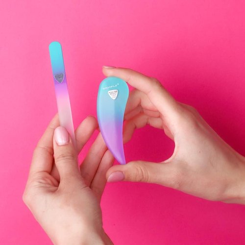 Bona Fide Beauty Ergonomic Nail File Set - 2PC Czech Glass Files for Natural & Acrylic Nails | Pastel Green & Violet
