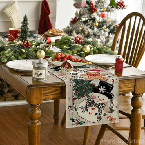 Artoid Mode Snowman Gingerbread Table Runner 13x108 Inch - Home Party Decor