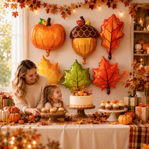 Fall Balloons Set with Maple Leaf Variation - Autumn Foil Balloon Decorations