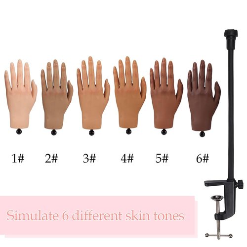 Nail Pratice Training Hand for Acrylic Nails with Stand Bracket,Soft Silicone Maniquin Hand, Flexible Bendable Nail Practice Fake Hand for Nails Art Practice Tool