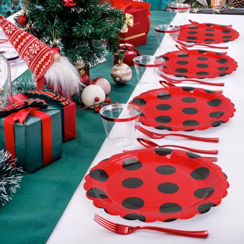 Ladybug Theme Disposable Paper Plates Set - 50 Pack, 7 & 9 Inch for Parties