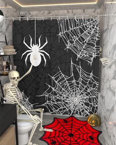 Halloween Red Spider Web Bath Mat for Bathroom Safety and Decor