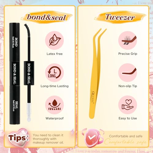 Anime Lash Clusters Kit - 240 Wispy False Eyelash Extensions with Glue & Tweezers (1 Pack)