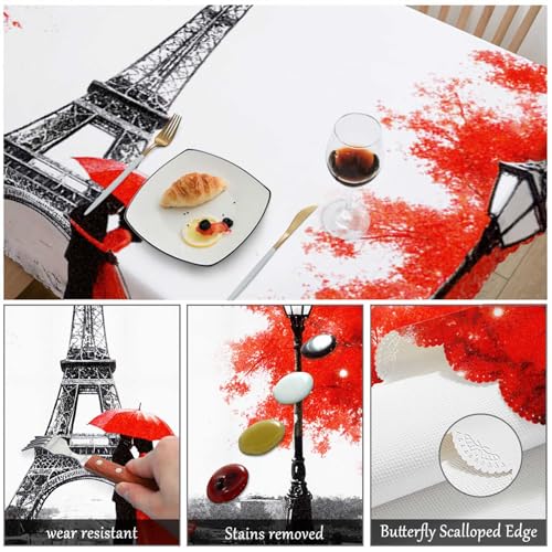 Paris Eiffel Tower Table Cover 52x70 Inch Red & Grey Water-Resistant Outdoor & Indoor Dining Tablecloth — Variation of Paris