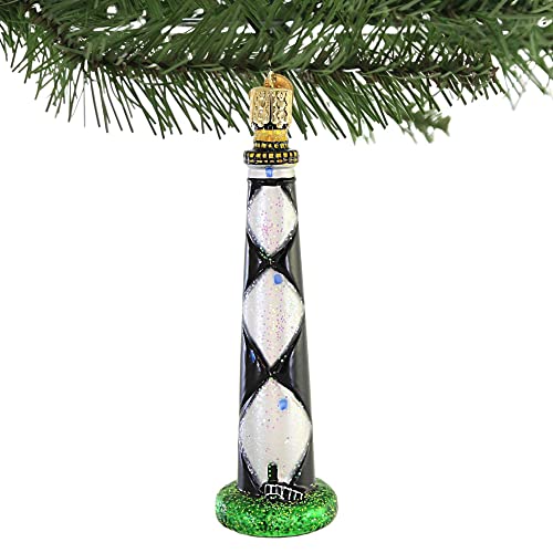 Glass Lighthouse Christmas Ornament Hand-Painted Seaside Holiday Decoration